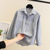 2021 Spring Dress New Plaid Shirt Woman Little Fresh Chic 100 Hitch Port Wind Hitting Bottom Long Sleeve Cotton Lining