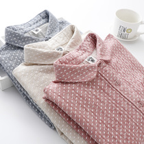 Double cotton yarn white shirt womens spring new literary style wild cotton polka dot shirt loose long-sleeved base shirt