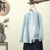 2021 Spring Autumn New Minimalist Temperament Standout Organ Pleats Design Loose Double Cotton Cotton White Shirt Woman Long Sleeve