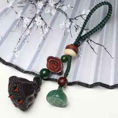 Car keychain men and women pendants Lotus head pendant lotus Jasper ebony hand-made original Bodhi