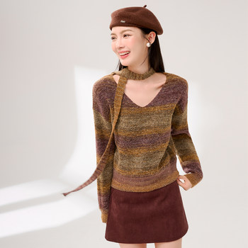 Zklin trendy v-neck gradient striped sweater