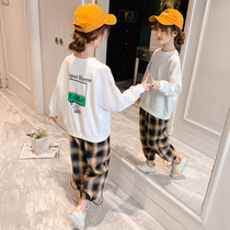 Girl spring and autumn suit 2021 New Style 8 big children 9 girls 10 clothes 11 lattice pants 12 years old loose 15