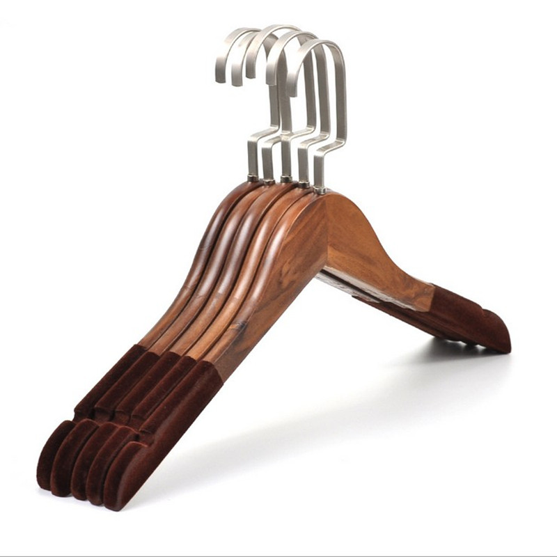 Clothing Shop Hanger Pants Clip Woman Fit Wood Retro Clothes Hanger Flocking Non-slip Clothes Hanging Ladies Style Universal Hanger
