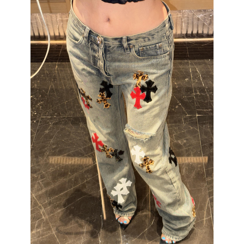American-Style Heavy-Duty Cross-Stitched Ripped Straight-Leg Jeans for Women, 2026 New High-Street Loose Wide-Leg Pants American-Style Heavy-Duty Cross-Stitched Ripped Straight-Leg Jeans for Women, 2026 New High-Street Loose Wide-Leg Pants