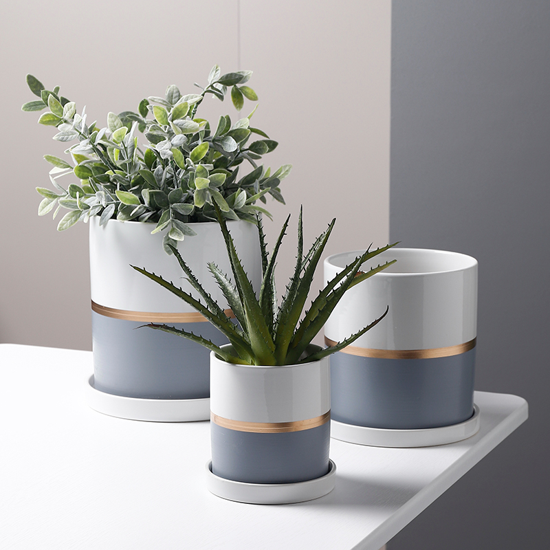 Jane also) Nordic Jane Joins Phnom Penh Personality Large Creative Flower Pot with Disc Multi-Meat Small Ceramic Indoor Green Plant