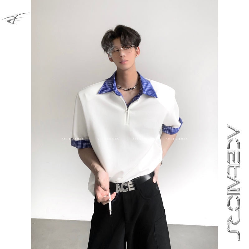Ace Niche Retro High-Fashion Color-Blocked Plaid Polo Shirt with a Designer-Inspired Two-Piece Spliced T-Shirt for Men Ace Niche Retro High-Fashion Color-Blocked Plaid Polo Shirt with a Designer-Inspired Two-Piece Spliced T-Shirt for Men