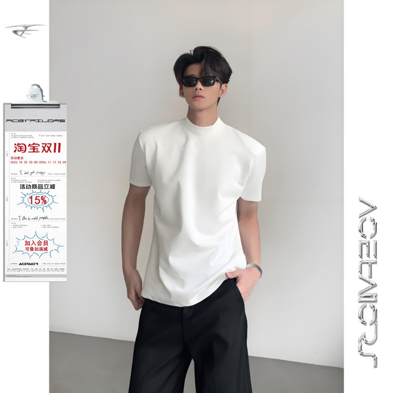 Ace Jackson Wang Same Style | Solid Color Basic Regular Shoulder Short-Sleeve T-Shirt for Men and Women, Cleanfit Slim-Fit Top