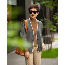 Famous graphite and gilded gold tone BLING exquisite fashion sense ~ private clothing custom wool knitted cardigan