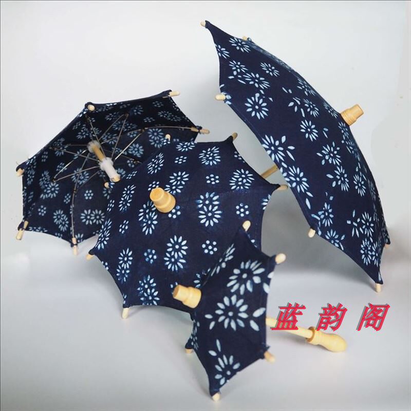 Wuzhen Blue Printed Cloth Umbrella Handicraft Cloth Surface Wooden Handle Craft Small Umbrella Home Decoration Performance