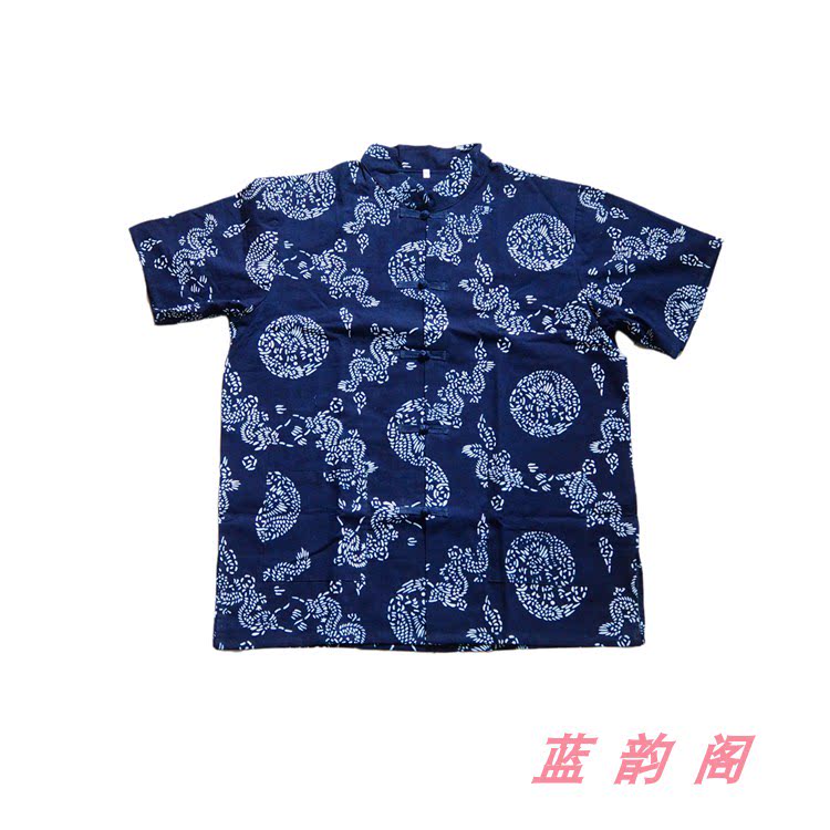 Uzhen Blue Rhymes Summer Men's Pure Cotton Blue Printed Cloth Casual Short Sleeve Sweatshirt Casual Collar Dont Culture Shirts