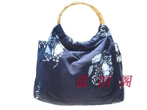 Hot Pins China Wind Bouquet Bag Blue Printed Cloth Bicolor Flowers Bamboo Ring Bag Hands Carrying Multicolored-Taobao