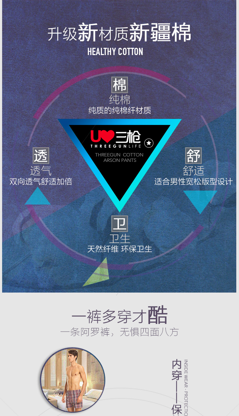 第2件0元 三枪 男士 新疆精梳棉  梭织阿罗裤 图5