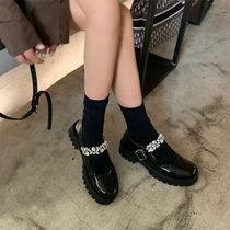 Strong push super A version ~ bing rhinestones thick-soled leather round-headed soft sister shoes with Mary Jane single shoes women