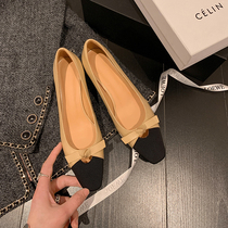 Giant Giant Looks Small Scent Wind Apricot Black Butterfly Knot with French style square head Single shoe 100 hitch genuine leather coarse heel womens shoes
