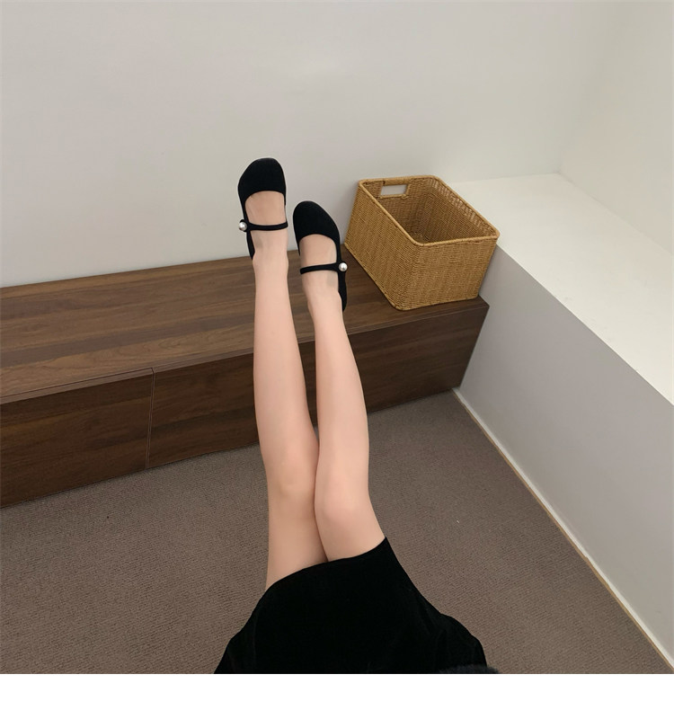 Туфли Мэри Джейн 店主自留~！小众珍珠一字扣带粗跟单鞋法式高跟赫本鞋玛丽珍鞋女