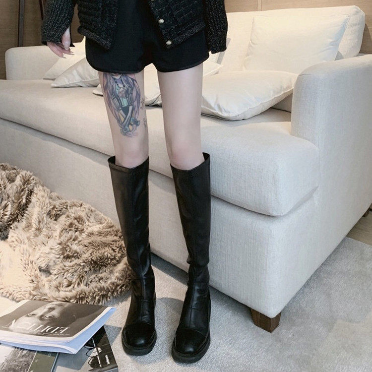 Mdyy strong push self-display leg long ~ net red flat head rider high cylinder boots though kneecap stretch long boot female