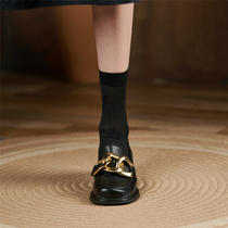 Niche Chao brand giant comfortable European and American metal buckle turf cake coarse heel JK small leather shoes women