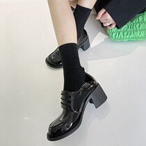 ins niche giant comfortable ~ British style patent leather coarse and Mary Jane shoes JK small leather shoes round head single shoes women