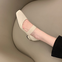Niche design giant wear retro square head Middle heel soft bottom leather milk shoes gentle Mary Jane single shoes women