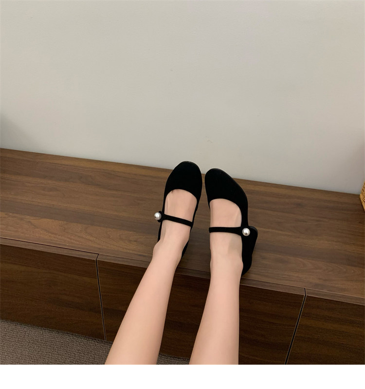 Туфли Мэри Джейн 店主自留~！小众珍珠一字扣带粗跟单鞋法式高跟赫本鞋玛丽珍鞋女