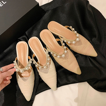 ins giant giant comfy superb mesh yarn pearl summer tip outside wearing flat-bottomed fairy Mueller Baotou Half slippers