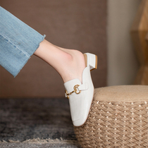 High-end version of the giant wear metal buckle square head leather thick with Muller half slippers