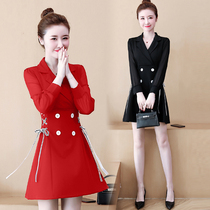 Big code womens clothing autumn fitted with new small sub-style dress with dress and fat sister double-row buttoned suit skirt