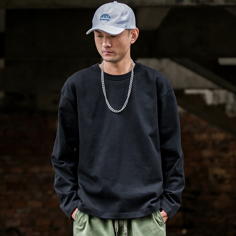 320g Heavyweight Three-Thread Pure Cotton Long-Sleeve T-Shirt for Men, Trendy Brand, Loose American Style, Suitable as an Inner Layer for Spring and Autumn 320g Heavyweight Three-Thread Pure Cotton Long-Sleeve T-Shirt for Men, Trendy Brand, Loose American Style, Suitable as an Inner Layer for Spring and Autumn