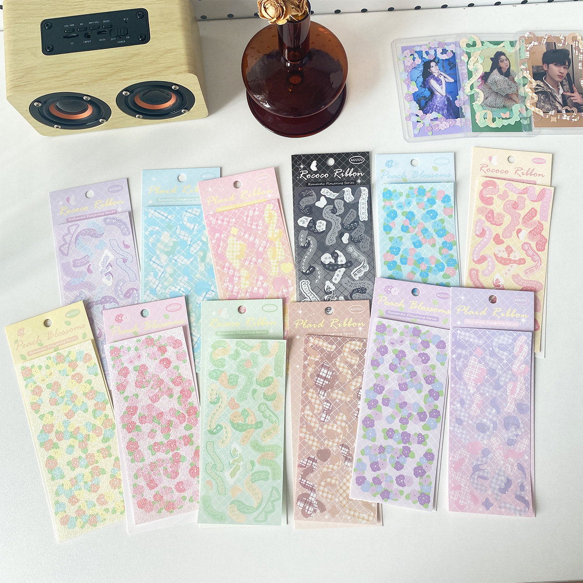 Korean in romantic flower sticker Laser ribbon with Rose Gokka picture handbook diy material