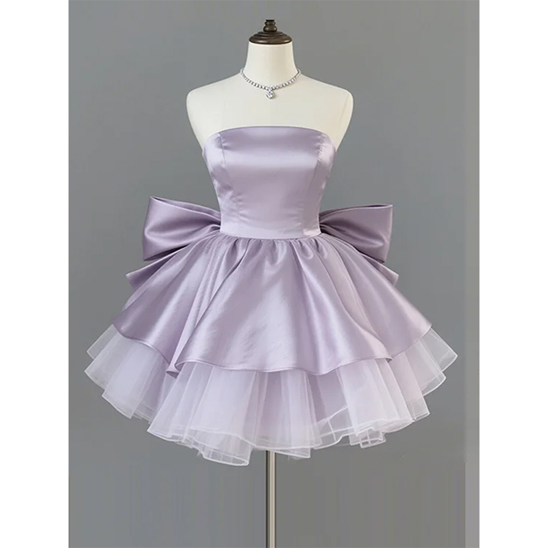 Purple Strapless Short Evening Dress, Elegant Style for Petite Socialites, Party, Graduation, Princess Dress with a High-End Feel