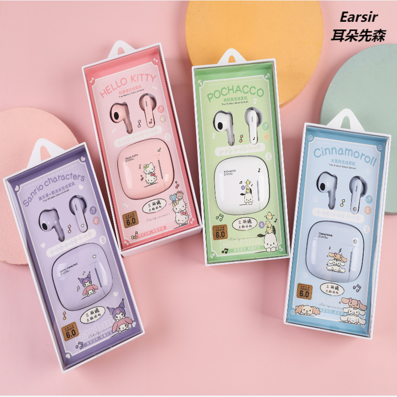 Earphone Senren Wireless Bluetooth Headset Sanrio Crocodile Stereo Green Plant Capibara Snoopy Digital Display