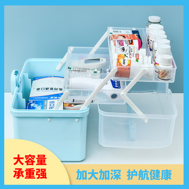 Clamshell portable medicine box household large-capacity multi-layer medicine box portable medical emergency medicine storage box