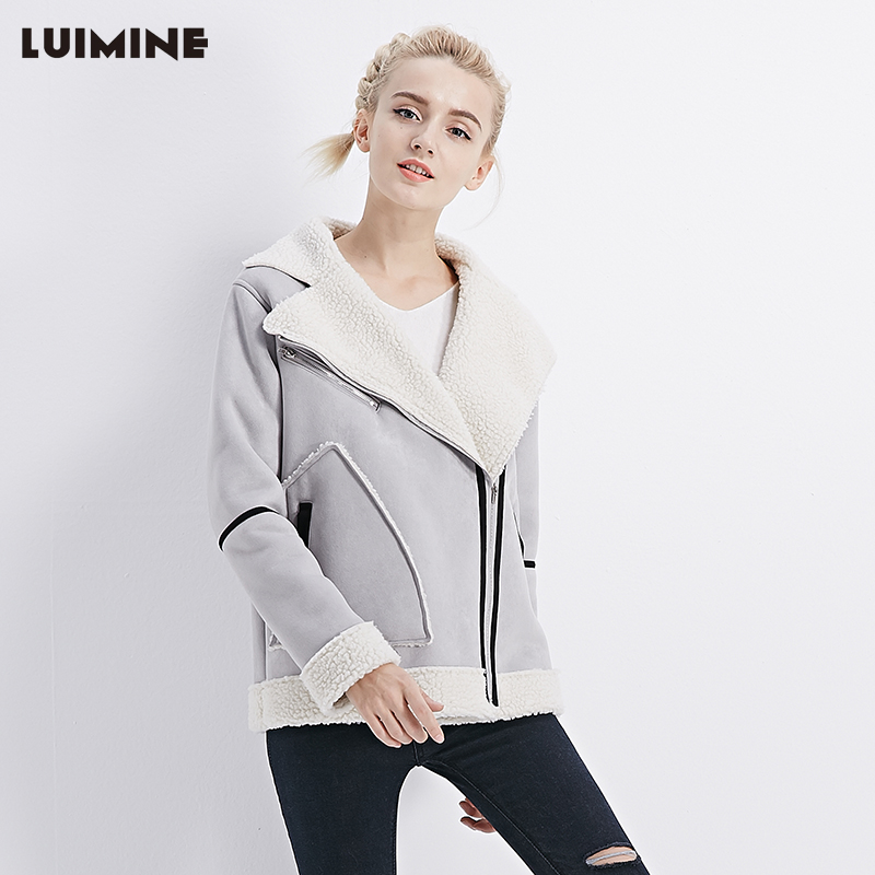 LUIMINE Winter Mang mới Phụ nữ Suede Suede Chiên Con Coat dài dày bông Coat Coat