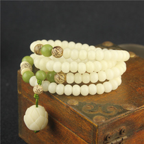 White jade bodhi root hand string men's and women's beads rosary 108 long bracelet hand string men's and women's necklace lotus hanging