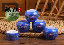 Embroidered eye red seed Indigo chin hemp material bird food pot small bird cage food bowl Jingdezhen fine bird porcelain bowl bird cage accessories