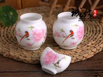 Painting Brow Eating Bowl White Bottom Ice Dot Peach Blossom Bird Bowl general Jar Food Vat Lunar tooth Birds Food Cup