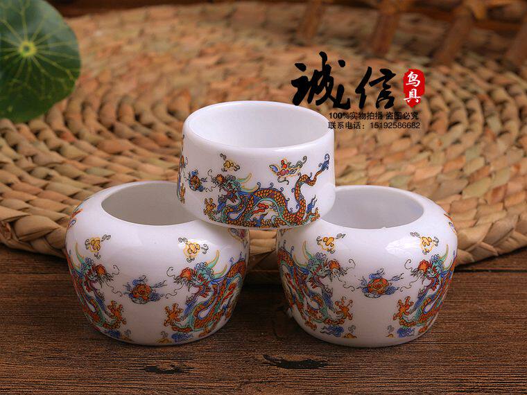 Bailing bird cage Indigo chin bird food bowl Linen hibiscus jade bird food pot Jingdezhen food tank Bird cage accessories