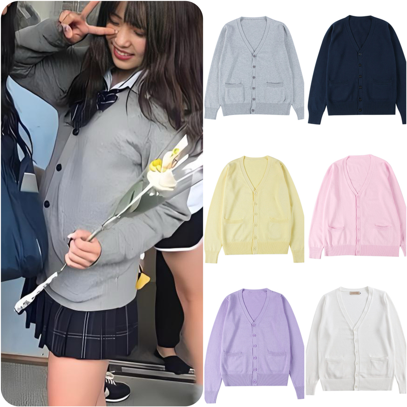 Domestic 100% Cotton Japanese Jkdk Uniform Cos Basic Style Knitted V-Neck Long-Sleeved Cardigan Ll Anime Solid Color Sweater