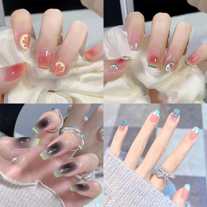 Nail Tips, Fake Nails, Finished Nail Art Pieces, Simple Lemon Ice Transparent Trendy Nail Designs, Press-On Nails Nail Tips, Fake Nails, Finished Nail Art Pieces, Simple Lemon Ice Transparent Trendy Nail Designs, Press-On Nails