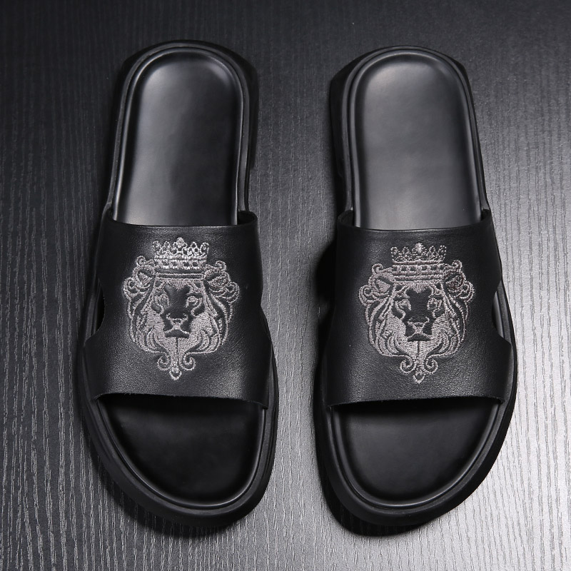 Men's slippers genuine leather full cow leather Summer outdoor non-slip outside wearing lined with 2023 new men's damp sandals Soft bottom-Taobao