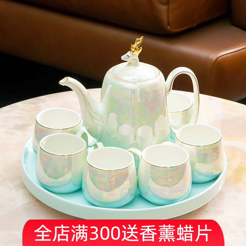 Light and luxurious ceramic water glass Sub-teapot Kettle Cup tea cup with suit Home Living room hospitality tea set Water modern