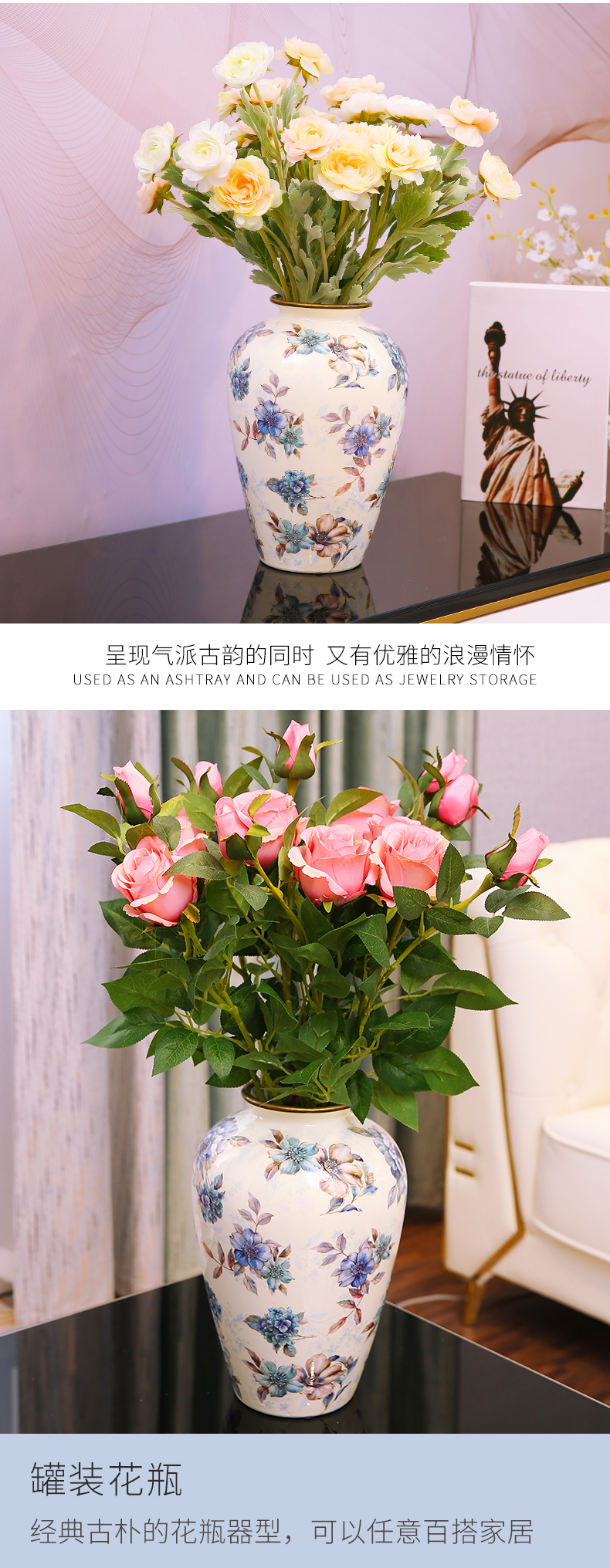 American light key-2 luxury ceramic vase furnishing articles sitting room of TV ark, wine porch decoration floral flower decoration decoration