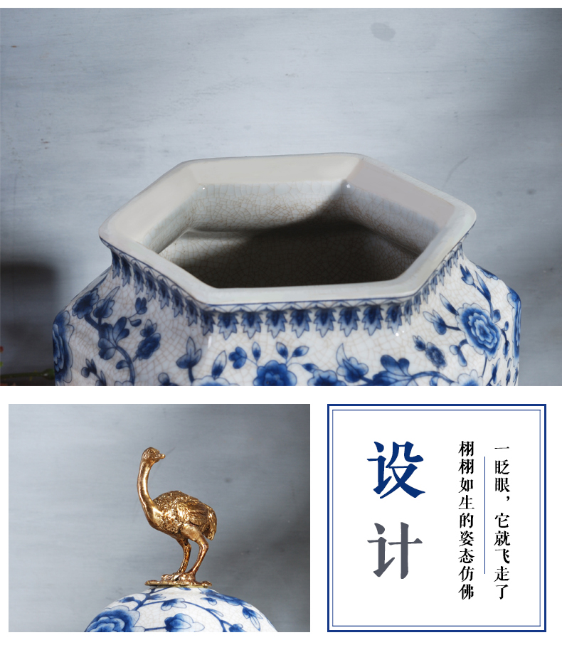 Spend the fox new Chinese blue and white porcelain with general copper pot sitting room porch TV ark, decoration furnishing articles