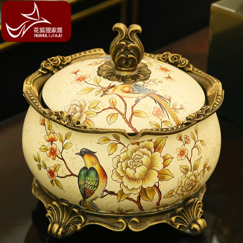 Eurostyle Fields Garden Retro with lid Ceramic cigarette Ashtray Home Living Room Bedroom Office Decoration Swing Accessories Creative Gifts