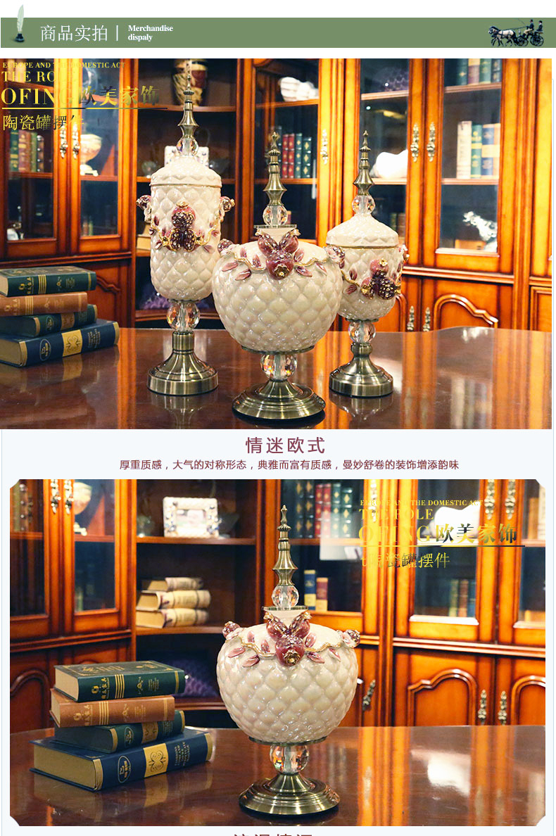 Ceramics with copper European model living room TV cabinet furnishing articles home decoration ceramic pot craft vase