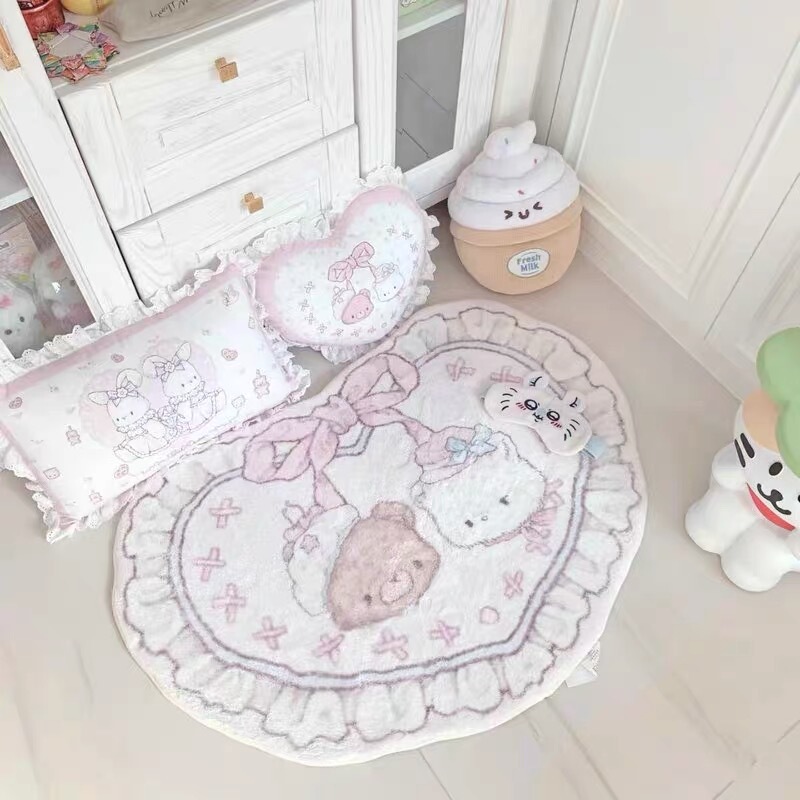 Pink Cartoon Cute Girl's Bedroom Heart-Shaped Bedside Rug Imitation Cashmere Non-Slip Cream Style Room Thickened Foot Mat Pink Cartoon Cute Girl's Bedroom Heart-Shaped Bedside Rug Imitation Cashmere Non-Slip Cream Style Room Thickened Foot Mat
