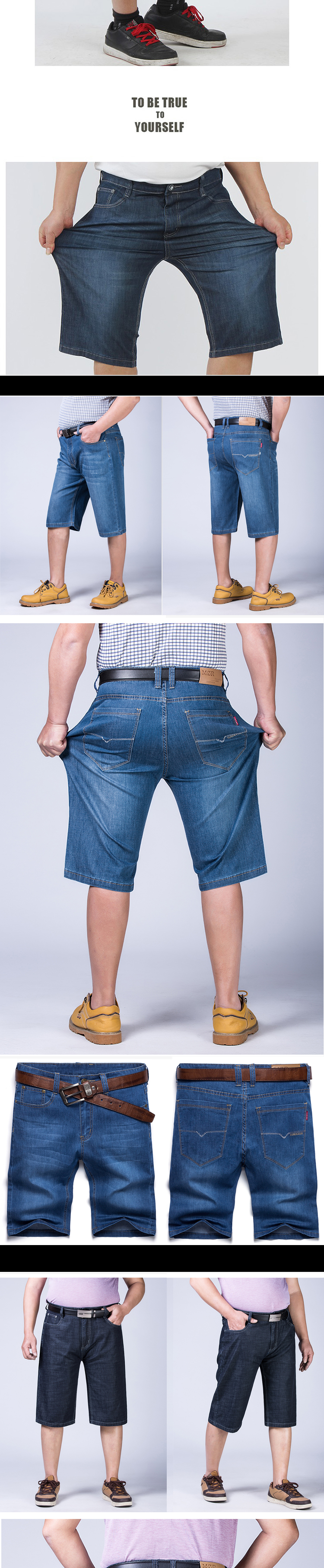 Cộng với phân bón XL quần short chất béo kích thước lớn mỏng stretch nam mùa hè bảy điểm jeans lỏng 7 điểm chất béo