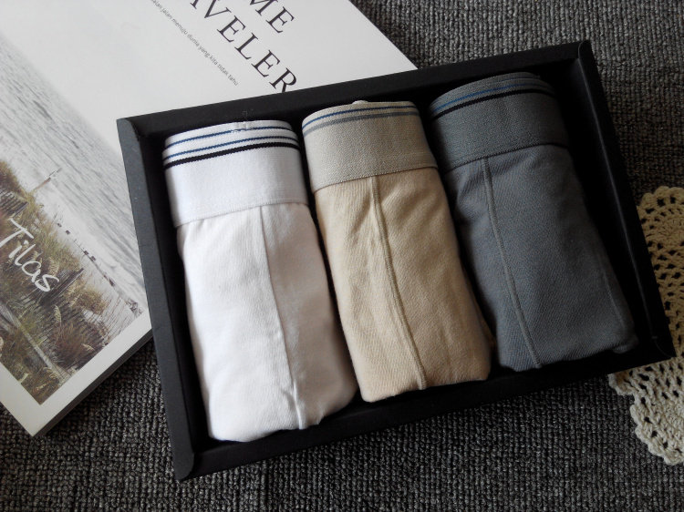 3 Dress Men's Pure Cotton Briefs Flat Corner Large Size Size Fat Son White Large Red Four-corner Pants Breathable Lecka Cotton