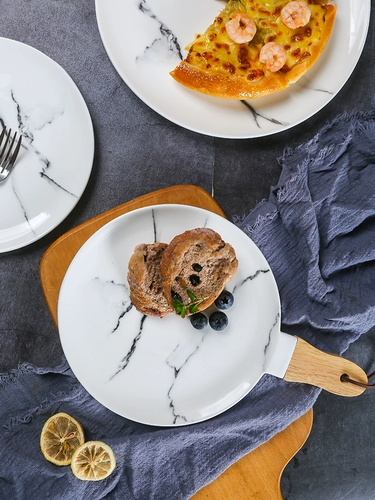 Японская тарелка с ручкой, керамическая тарелка под мрамор, тарелка для стейка в скандинавском стиле, тарелка в западном стиле, креативная круглая тарелка, тарелка для салата