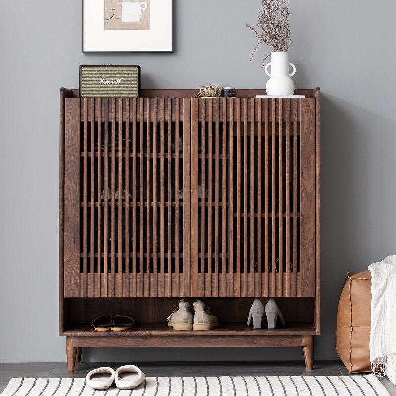 Custom Solid Wood Shoes Cabinet Home Starters Hyun Guan Cabinet Grille Breathable Light Lavish Full Black Walnuts Wood Cherry Wood Shoe Cabinet
